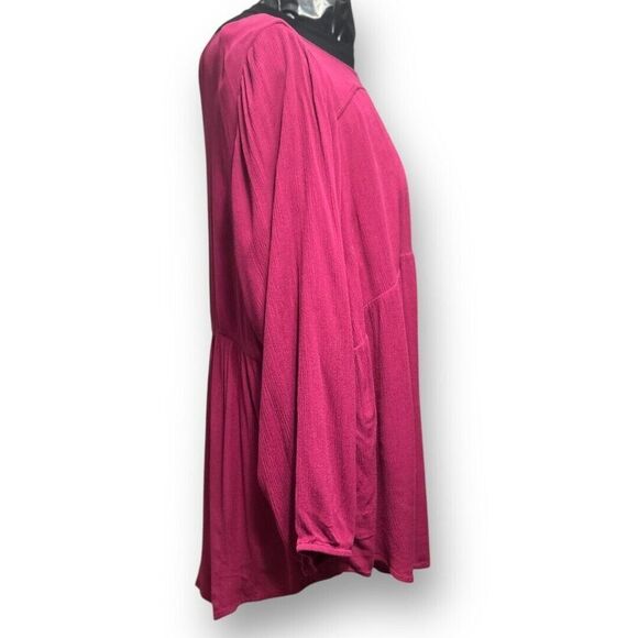 Torrid 5X Wine Red Babydoll Tunic Top Gauze Knit Long Sleeve Keyhole High Low He - Picture 5 of 12